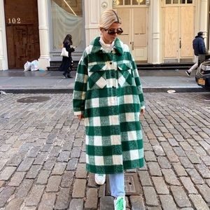 Zara Green Plaid Coat